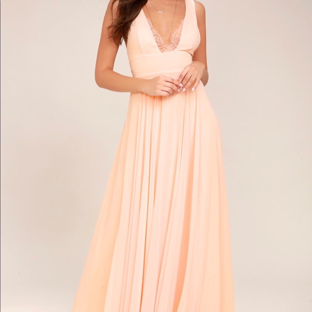 Lulu’s Lace Trim Chiffon Maxi Dress NWT